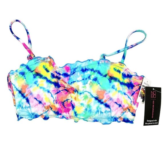 No Boundaries Bikini Top Junior M(7-9) Blue Tie-Dye Lettuce Edge NWT - Picture 1 of 7